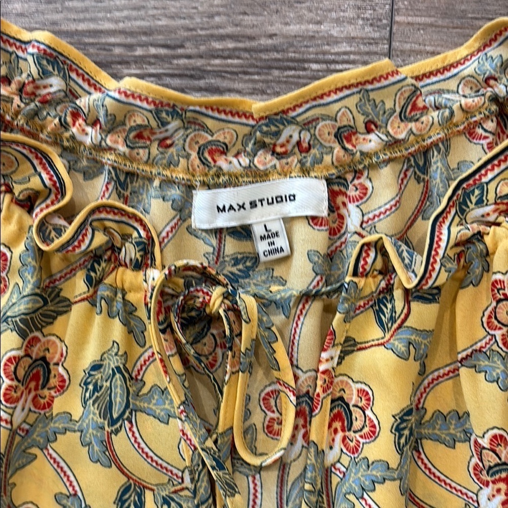 Max Studio Women's Size Large Floral Tiered Ruffle Hem Long Sleeve Dress Yellow - Picture 2 of 10